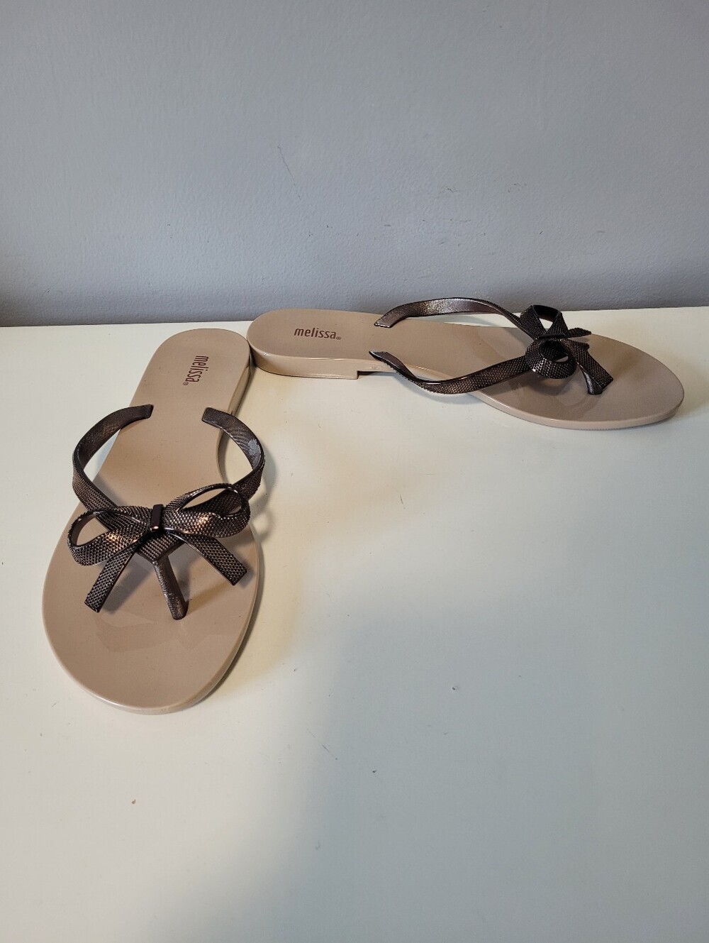 Melissa Harmonic Bow Chrome Jelly Flip Flop Sandals, VGUC, Size 9